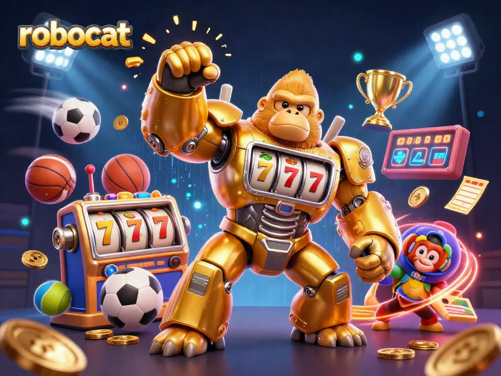 Experience the thrill of robocat in a vibrant casino scene with dynamic slots action.
